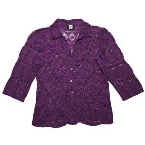 Studio 1940 Top Womens Large Purple Y2K Open Lace Sheer Floral Festival Cardigan